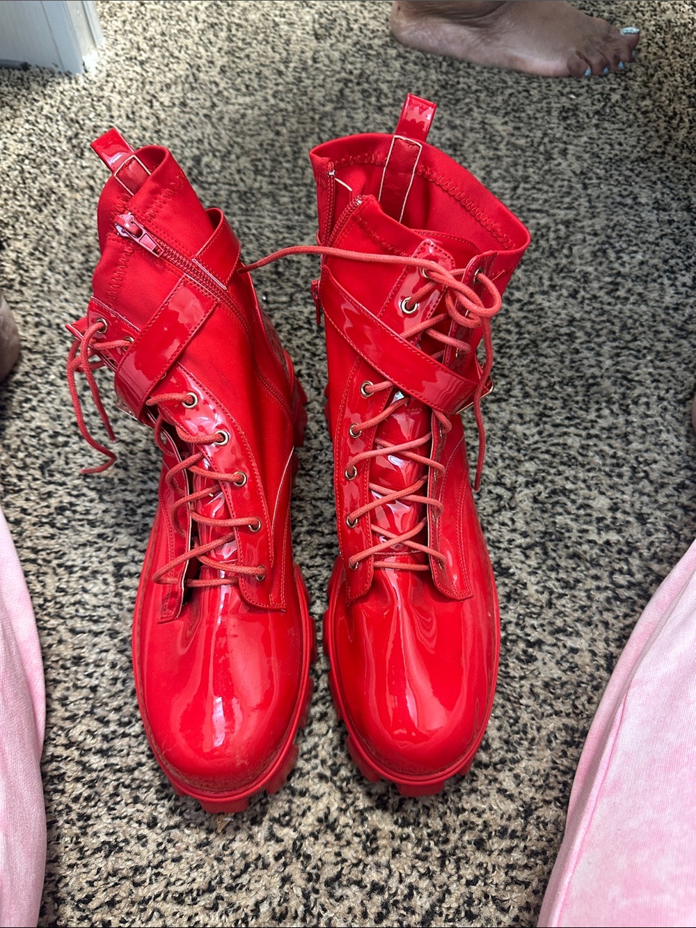 Liliana Red Patent Lace-Up Combat Boots